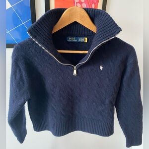 Polo Ralph Lauren Boys 1/4 Zip Sweater Cashmere Wool Cable Knit Navy Blue XL